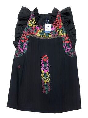 Mi Golondrina • NWT Black Embroidered Ruffled Olivia Top || XL